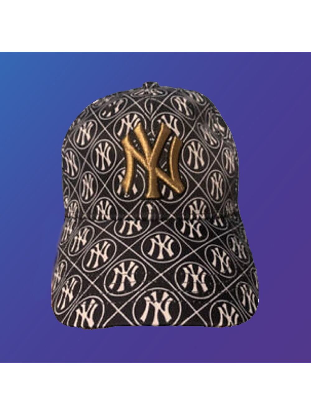 New Mens Black & White Adjustable Hat with Gold Logo One Size Fits All